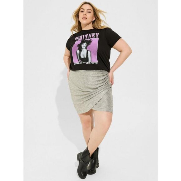 NWT Torrid Mini Foil Knit Tulip Skirt with Ruching in Silver Size 10 - Picture 10 of 11